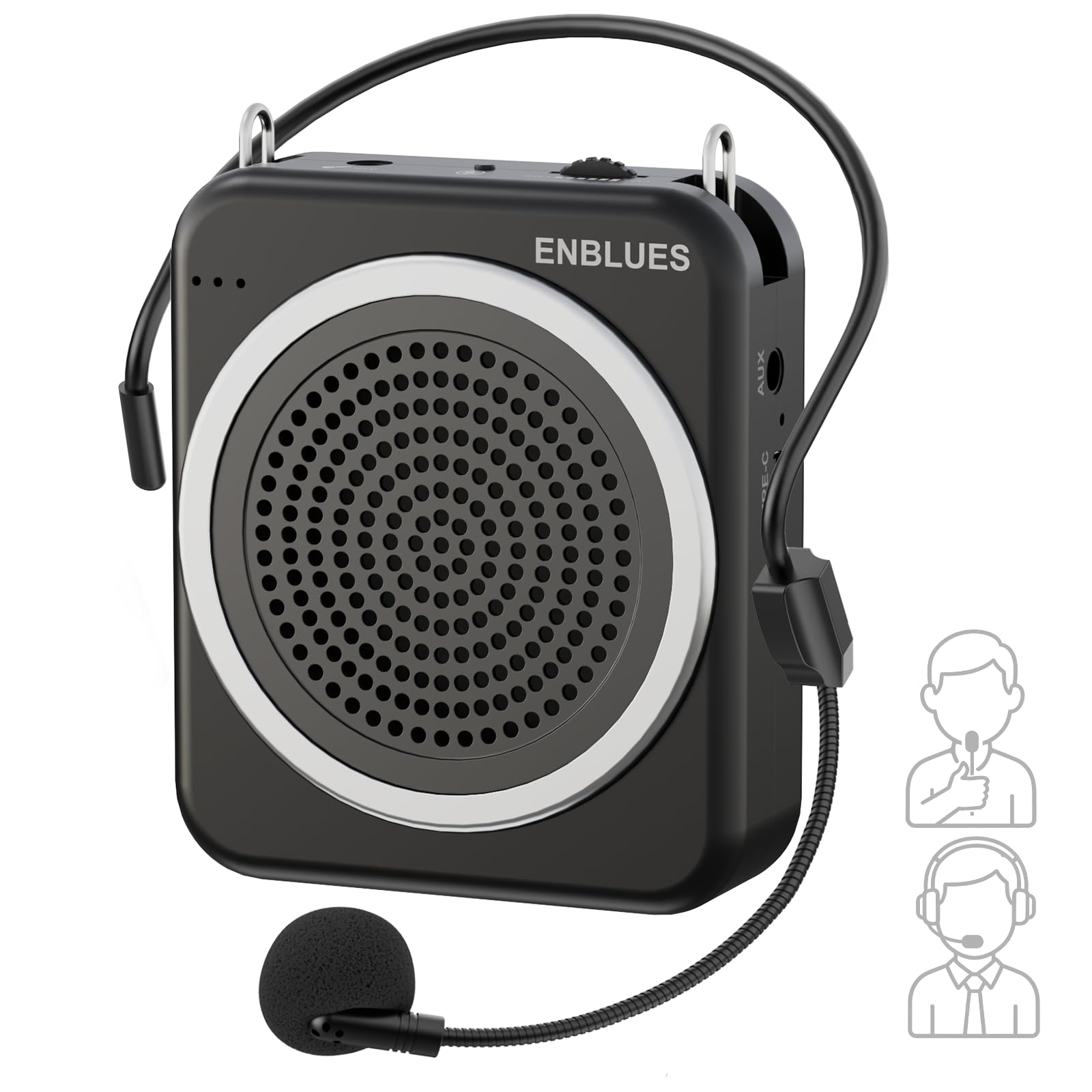 Kabelgebundenes Mikrofon Sprachverstärker für Lehrer, 15W 2800mAh Tragbarer Lautsprecher für Klassenzimmer, Training, Tourführer, Yoga, Outdoor, (Schwarz)