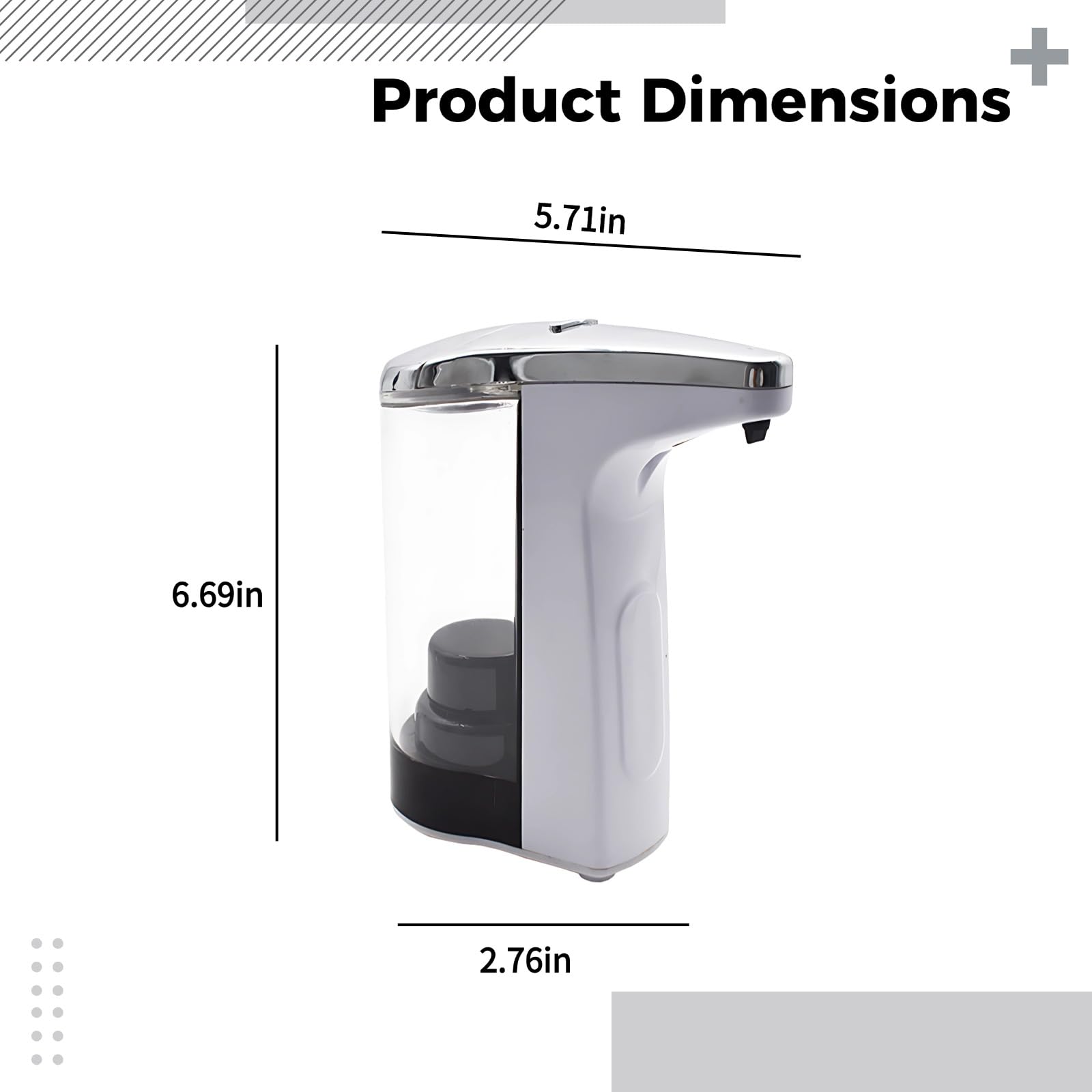 Dispenser automatico di sapone liquido, senza contatto, capacità 250 ml, regolazione a 5 livelli, alimentazione a batteria, materiale ABS PC per cucina e bagno