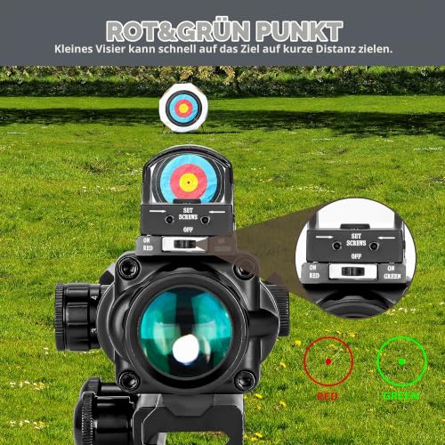 Foto von AOMEKIE Zielfernrohr 4x32mm mit 20mm/22mm Schiene Airsoft Red Dot Visier Sight Leuchtpunktvisier Rotpunktvisier für Jagd Softair und Armbrust