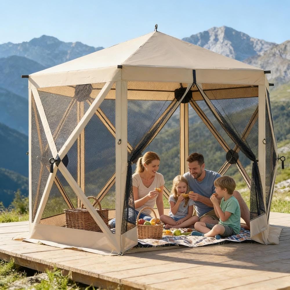 Pop Up Gazebo Screen Tent with Mesh Walls for Outdoor Camping and Backyard Use