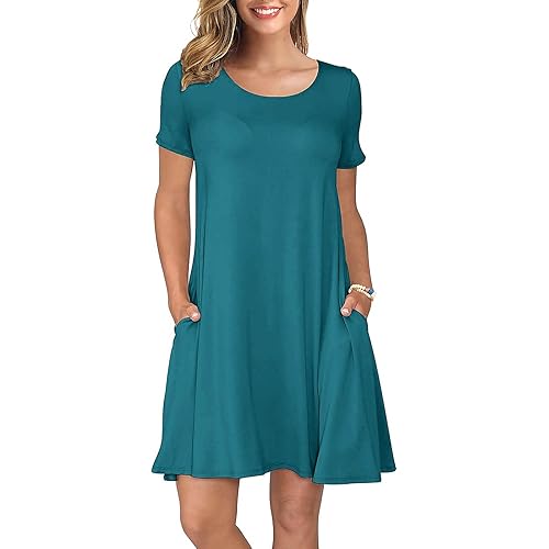 KORSIS Summer Dresses for Women Casual T Shirt Dresses Swing Flowy Beach Vacation Sundress with Pockets