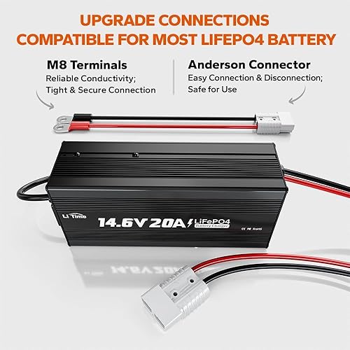Miniatura 5 de LiTime LiFePO4 Cargador de batería 12V 20A, 14.6V LiFePO4 Cargador de baterías AC-DC para baterías recargables de ciclo profundo LiFePO4 de litio