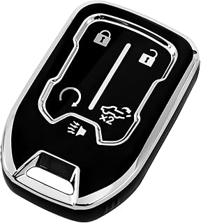 Compatible with GMC Key Fob Cover Key Fob Case for Chevy Suburban Tahoe Terrain Acadia Yukon Silverado GMC Sierra 1500 2500HD 3500HD Car Accessories Smart Key Protector, Black