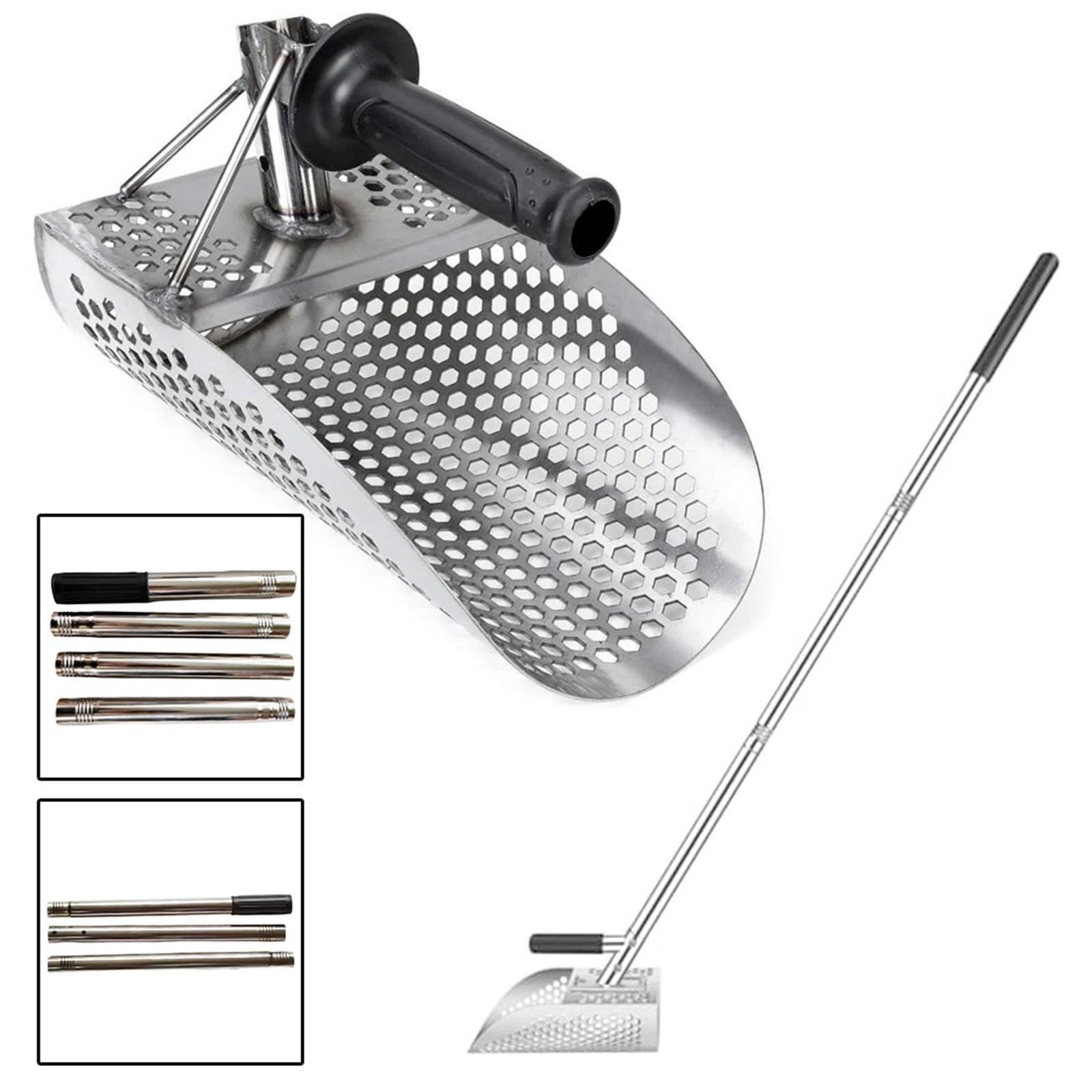 Rastrillo per pulci di sabbia Paletta for sabbia in acciaio inossidabile con manico lungo, perfetta for le attività di rilevamento dei metalli in spiaggia(4 sections)