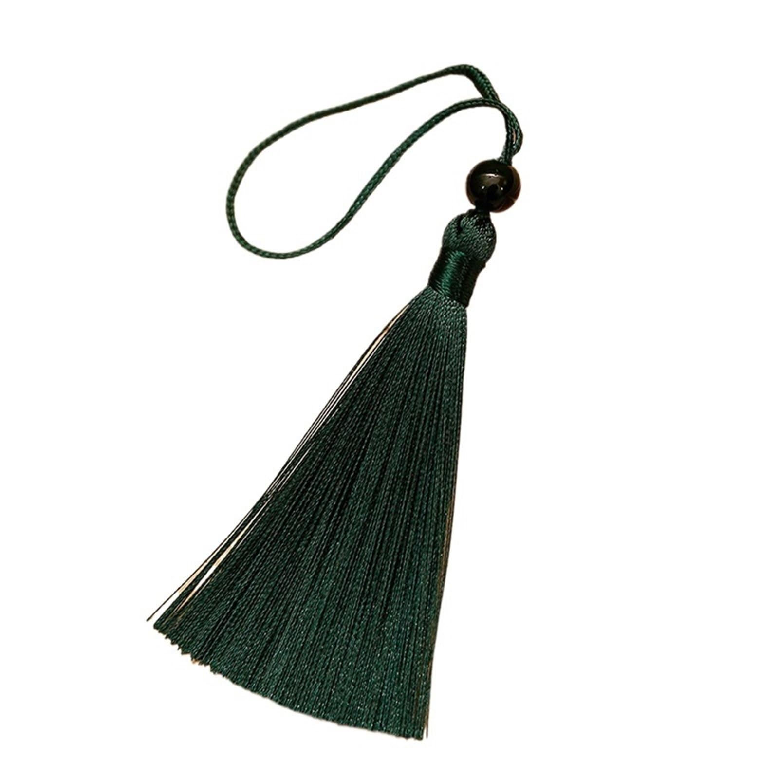 Mini Tassels for Crafts 80pcs Silky Tassel Soft Mini With Jade Beads For DIY Jewelry Making Bookmarks Decor(Blackish green)
