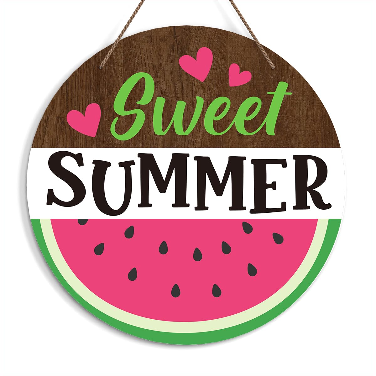 Zmyollo Summer Watermelon Round Welcome Decorative Sign, Sweet Summer Wooden Sign With Rope, Wall Art Decorations for Farmhouse Home Garden Patio Porch, Summer Gifts For Friends Colleagues, A31