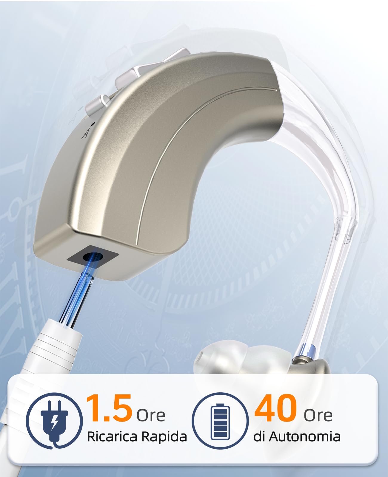 Rechargeables Amplificateur de son, anti-bruit et volume réglable, Appareil BTE Design Léger Confortable (1, Gold)
