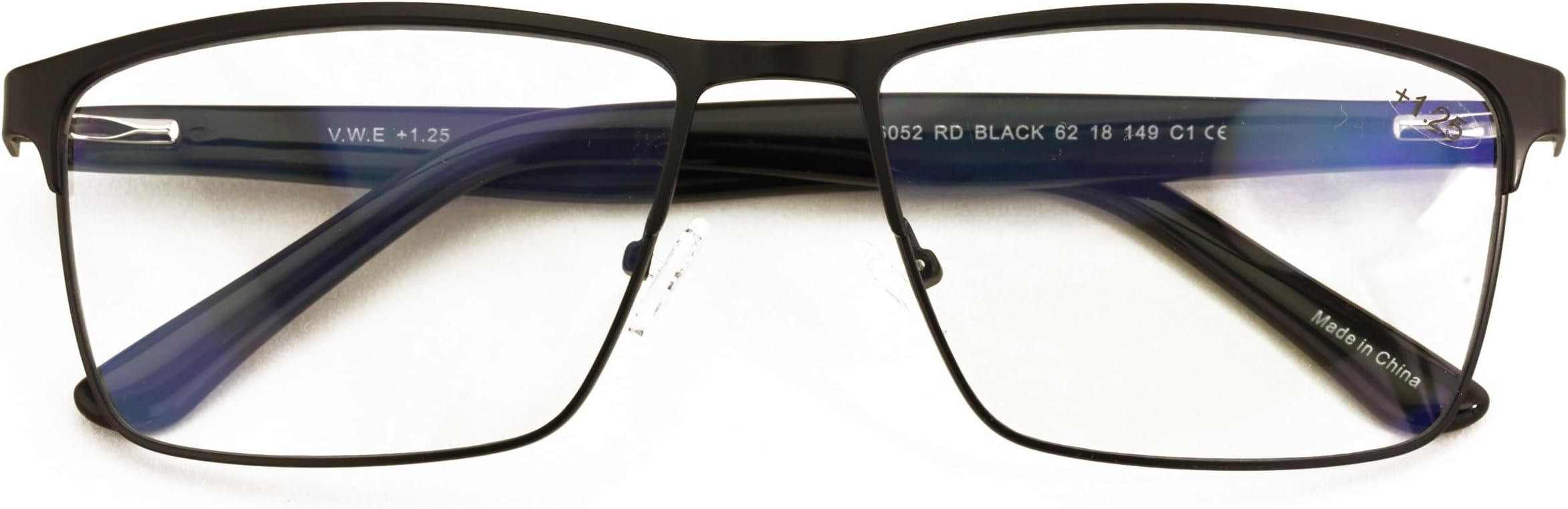 V.W.E. Men Premium Rectangle Metal - Plastic Temple Extra Large Reader - 152mm Wide Frame Reading Glasses Anti-Blue UV