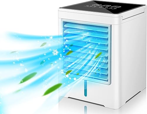 Ventilador de aire acondicionado portátil, enfriador de aire evaporativo con 3 velocidades, 3 temporizadores, mini enfriador de aire personal con