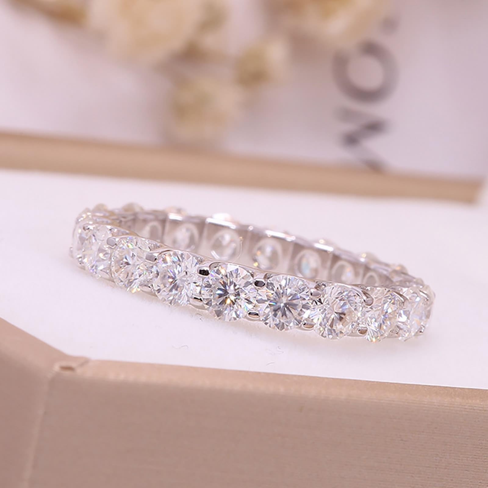Anillo de oro de 14 K/18 quilates, anillos de aniversario, anillo de eternidad de oro blanco de 0,1 quilates, diamantes cultivados en laboratorio, anillos de compromiso para mujer