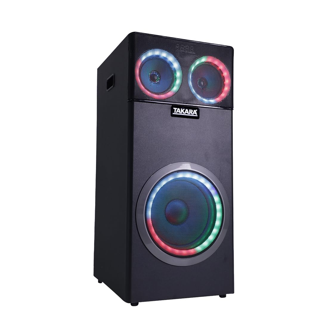 Takara High Bass 100W 8" Woofer Tower Speaker with RGB Lights, Bluetooth, AUX, USB, MIC Input (Party Box)