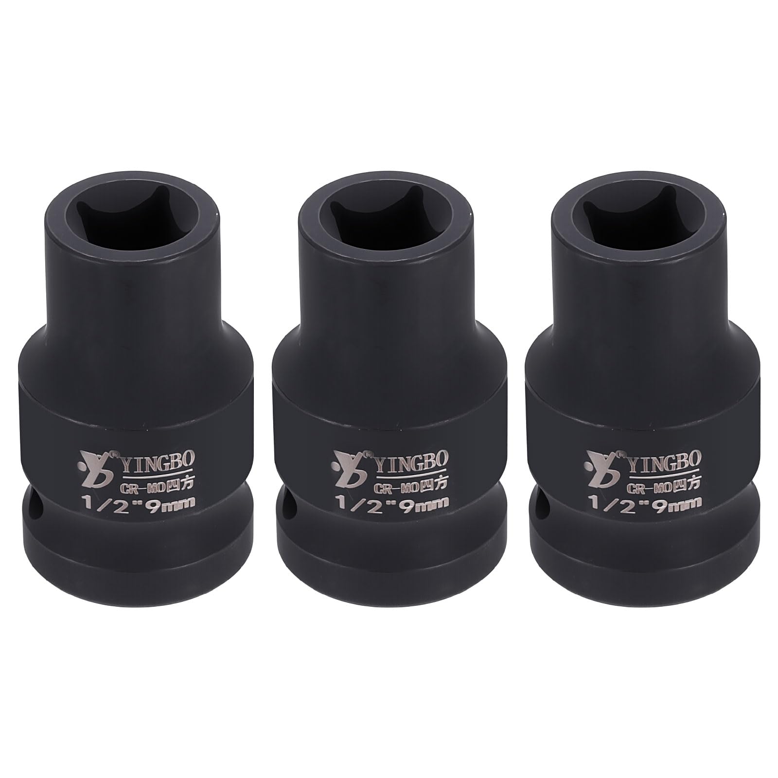 sourcing map 3pcs 4 Point Square Socket 1/2" Drive 9mm 1.6"(40mm) Long