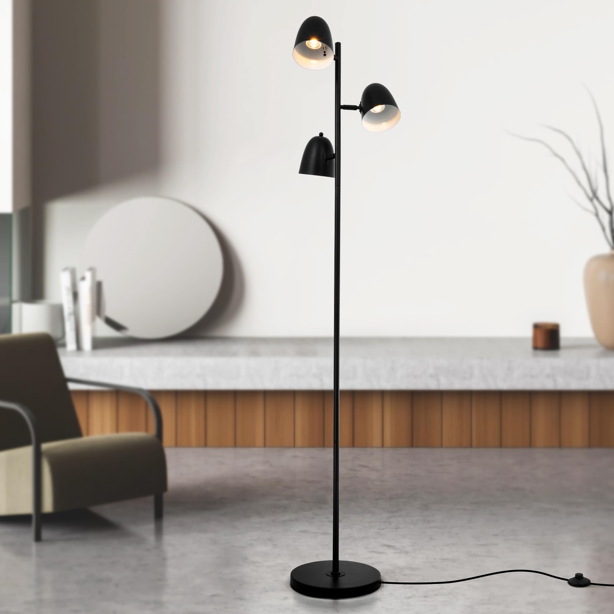 A Million Black Standing Lamp, Modern Bright Floor Lamps for Living Rooms & Bedrooms, Tall LED Lighting Lamp with Adjustable 3 Light Tree – Classic