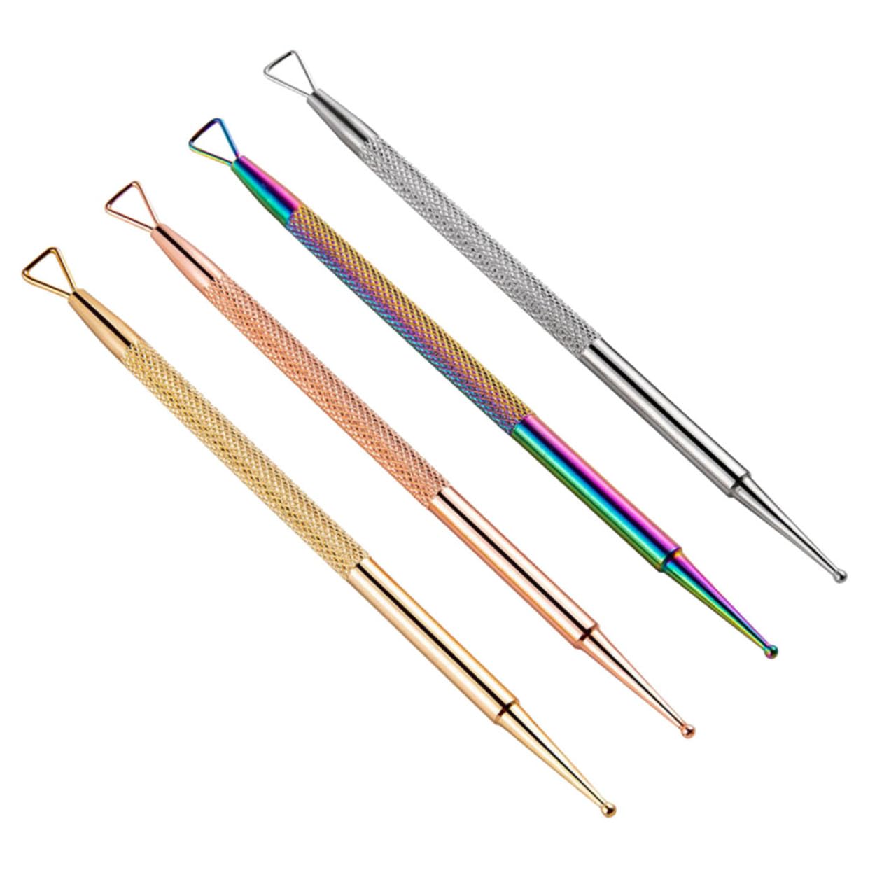 VICASKY Nail Dotting Pen Cuticle Pusher Set 4pcs Stainless Steel Tools for Nail Art Home Salon Use