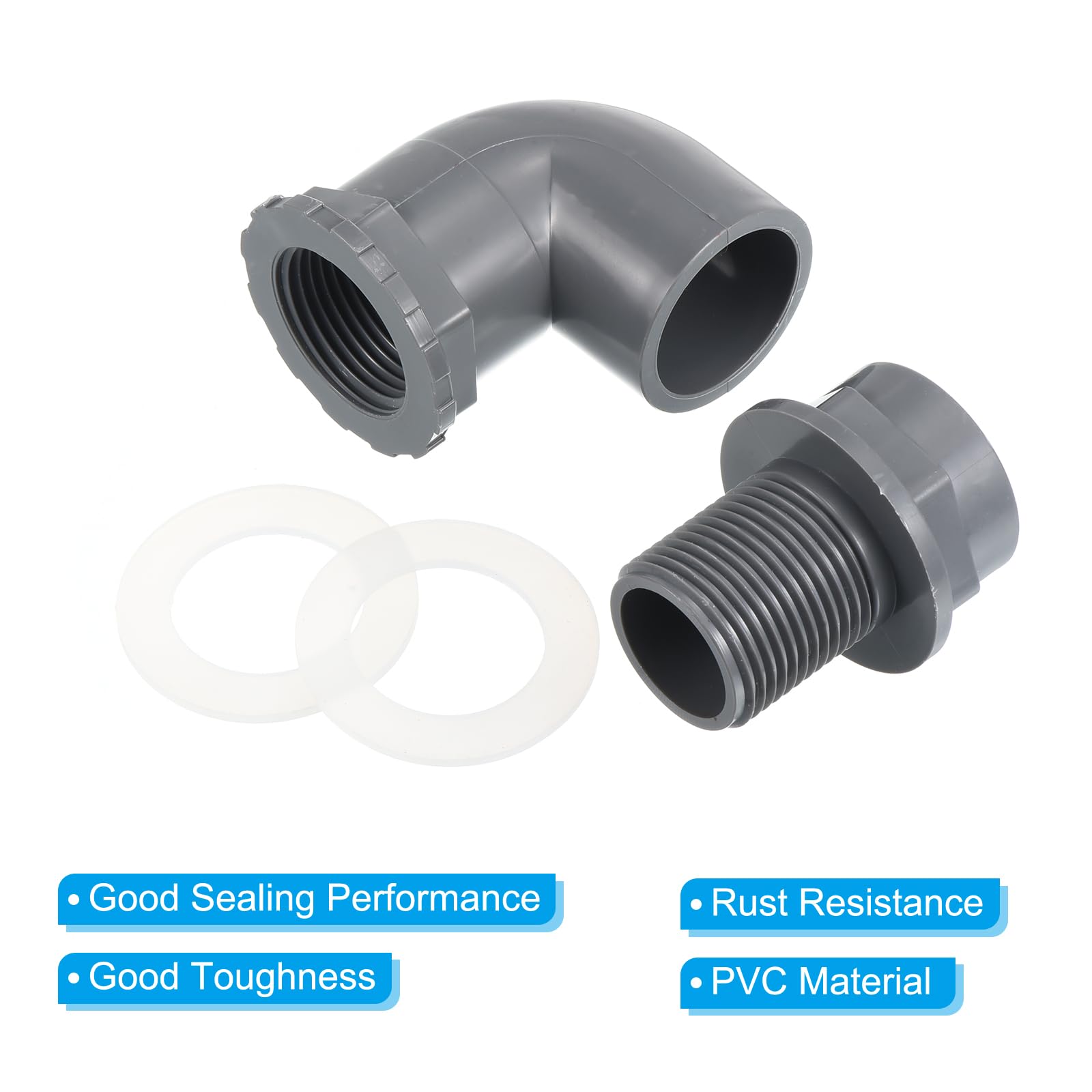 PATIKIL 32mm/1.26" PVC Elbow Water Tank Pipe Connector, Coupling Fitting Adapter for Aquariums Tanks Gray - Image 4