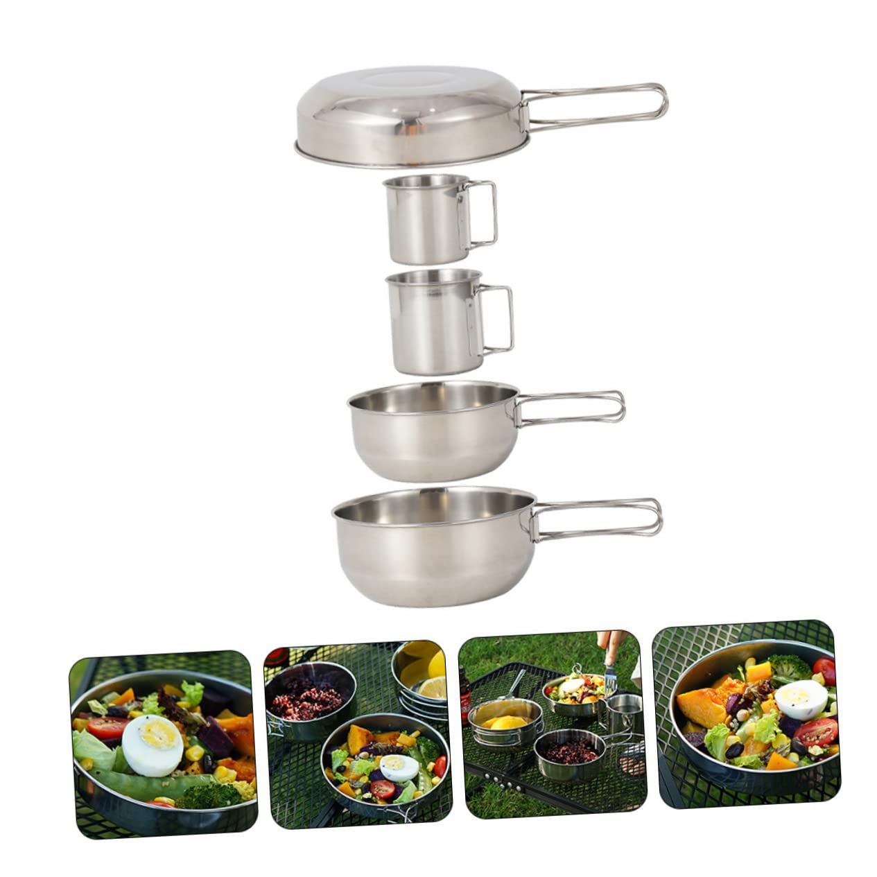 Kisangel 5pezzi Ciotole in Acciaio Inox Per Picnic Posate Da Campeggio in Acciaio Inox Set Da Cucina Esterna Per Barbecue e Pesca