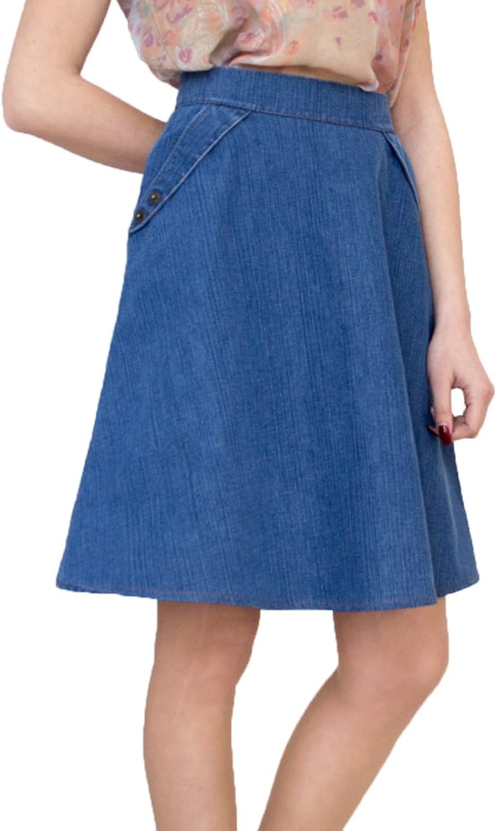 New Ladies Casual Boutique Knee Length ALine Blue Denim Skirt UK 8 10 12 14 16 18 20 22