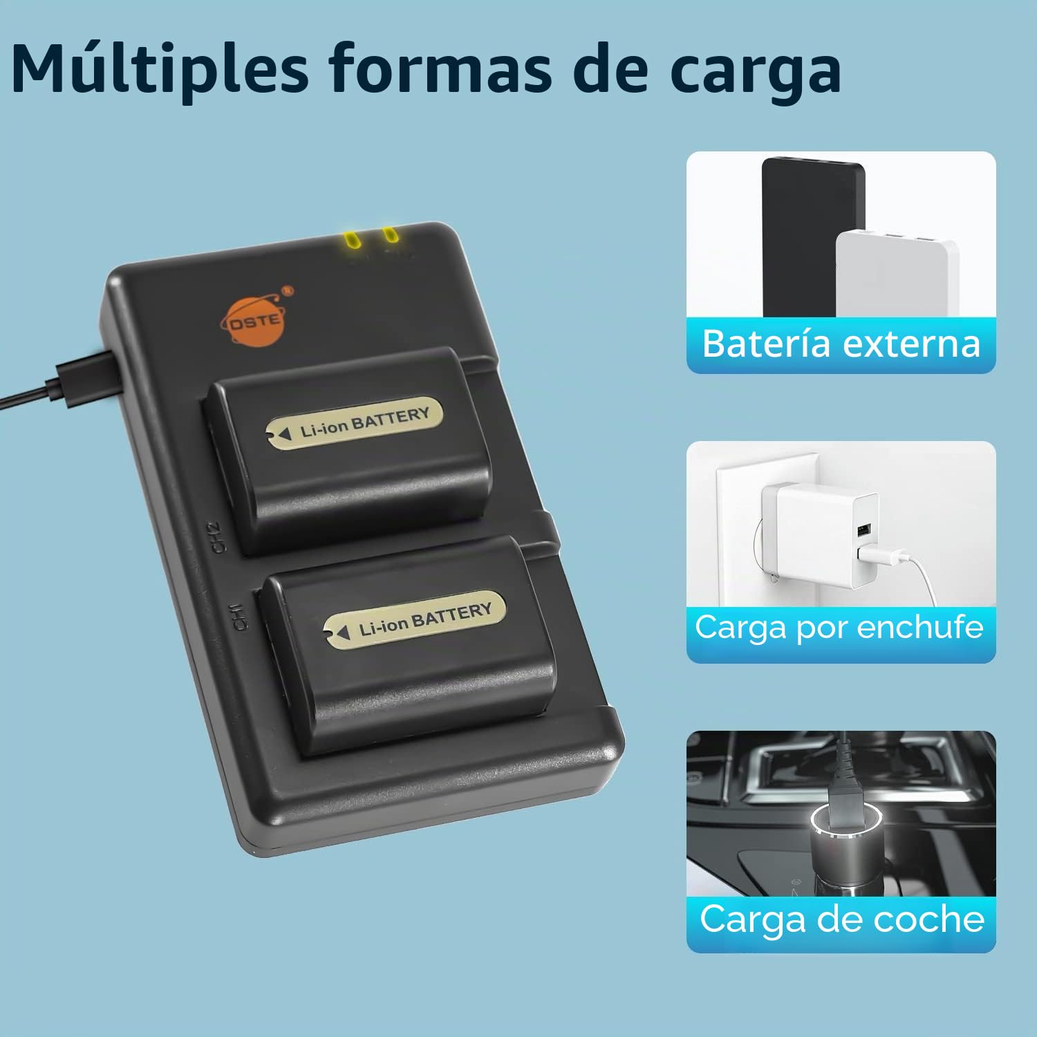 DSTE 2PCS NP-FH50 Batería & Cargador Compatible para Sony DSLR-A230, DSLR-A330, DSLR-A380, DSLR-A390, DSC-HX1, DSC-HX100V, DSC-HX200V