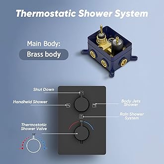 Doozoler Thermostatic Shower System, Full Body Shower System with Handheld and Body Jets, Ceiling Mount Smart Shower System with Music