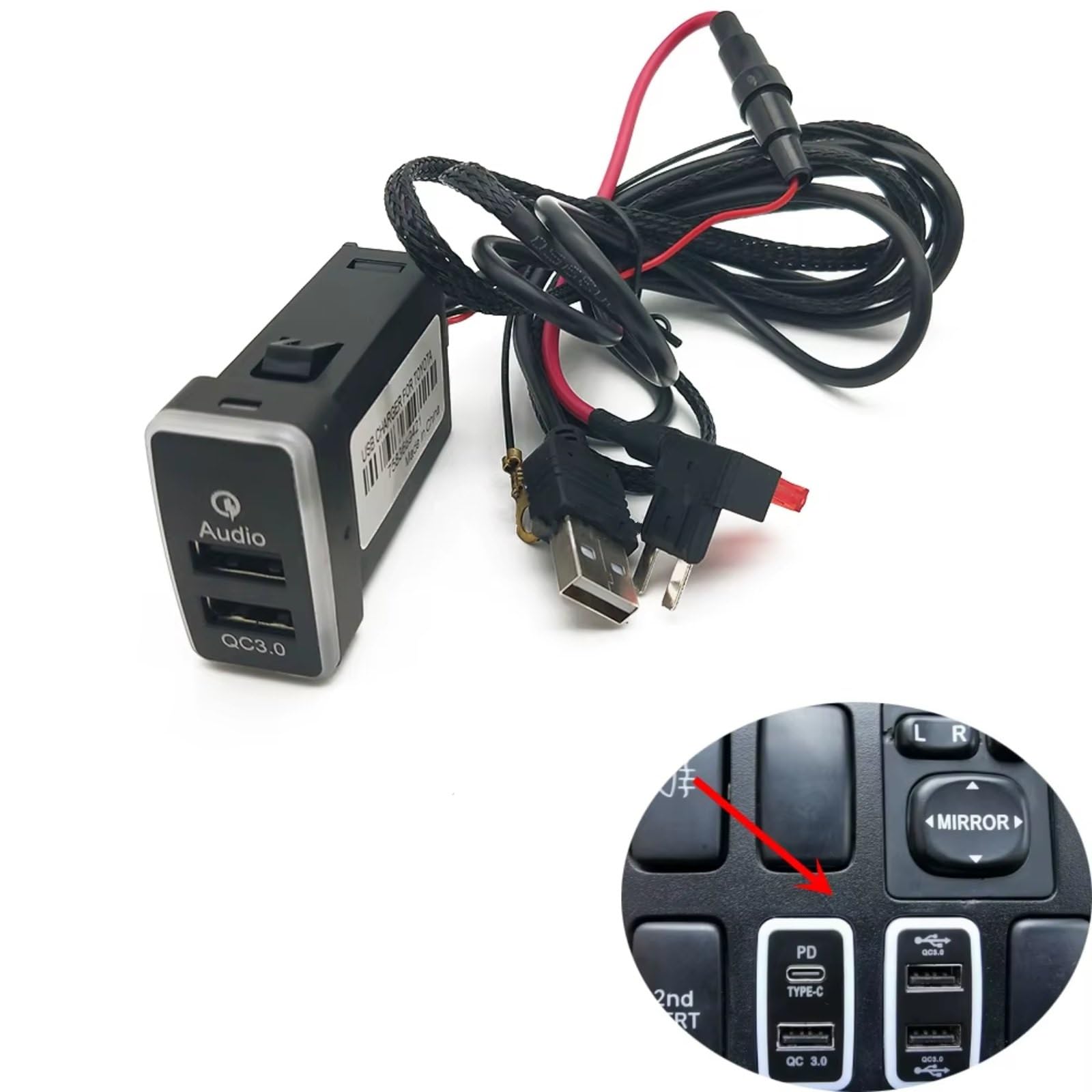 Consola USB Compatible Con Toyota Para Corolla Para FJ Cruiser Adaptador Datos Audio Automóvil Enchufe QC3.0 Adaptador Corriente Con Fusible Audio Adecuado Partes Coche