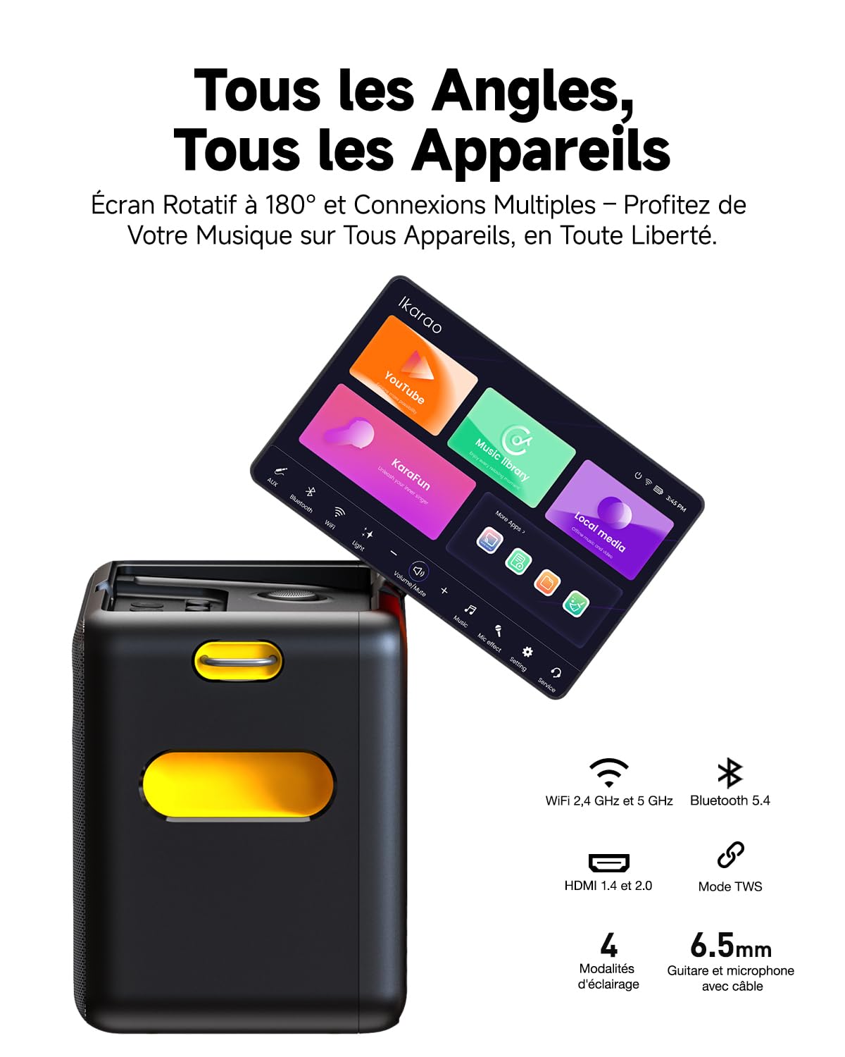 Karaoké Adulte avec Écran, Haut-Parleur Bluetooth Portable Karaoke pour Adultes avec 2 Microphones sans Fil, Système PA pour Adultes et Enfants avec Lumières LED pour Les Fêtes-Break X2 Noir