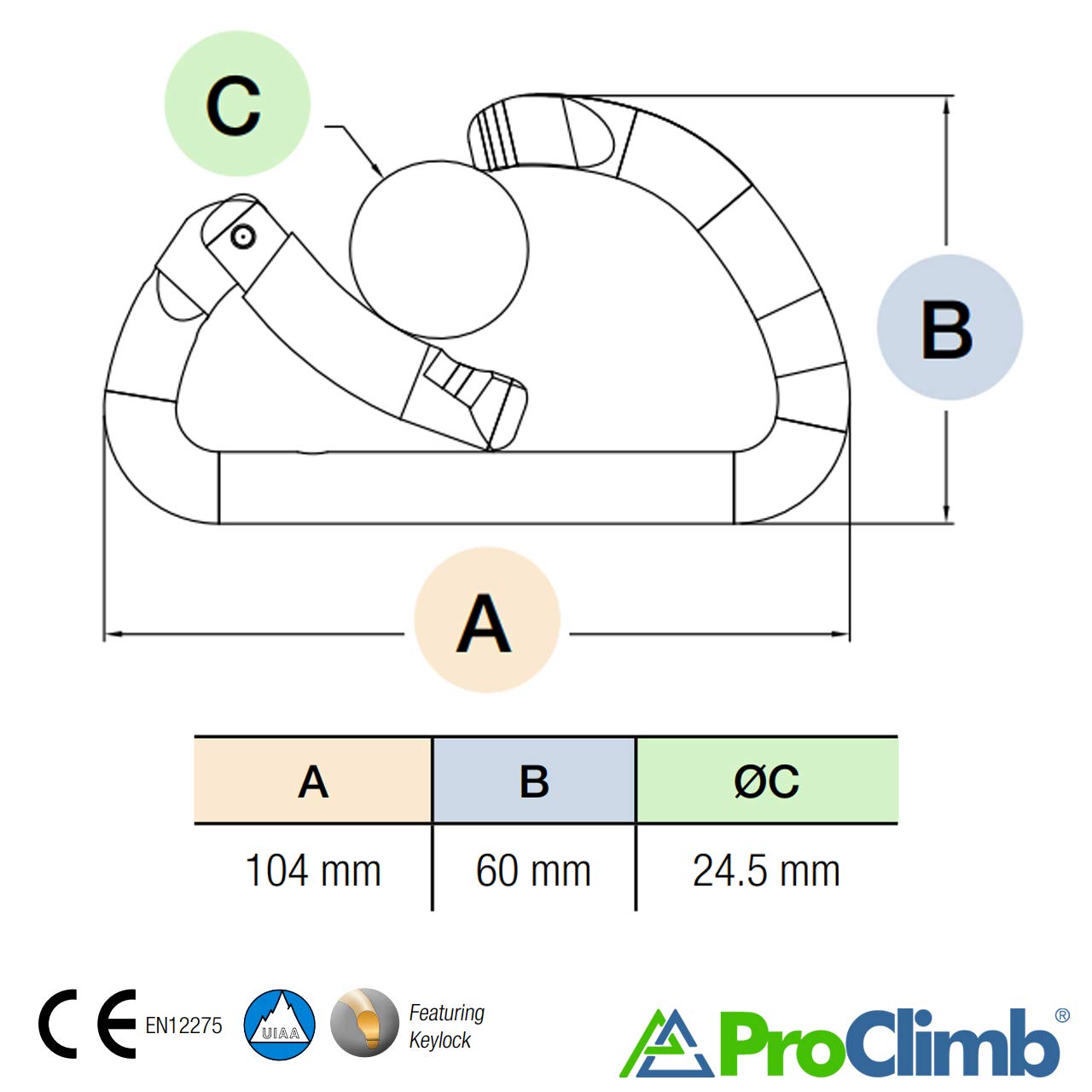 ProClimb Modified D High Tensile Steel Carabiner with Captive Pin Bent Gate 30kN
