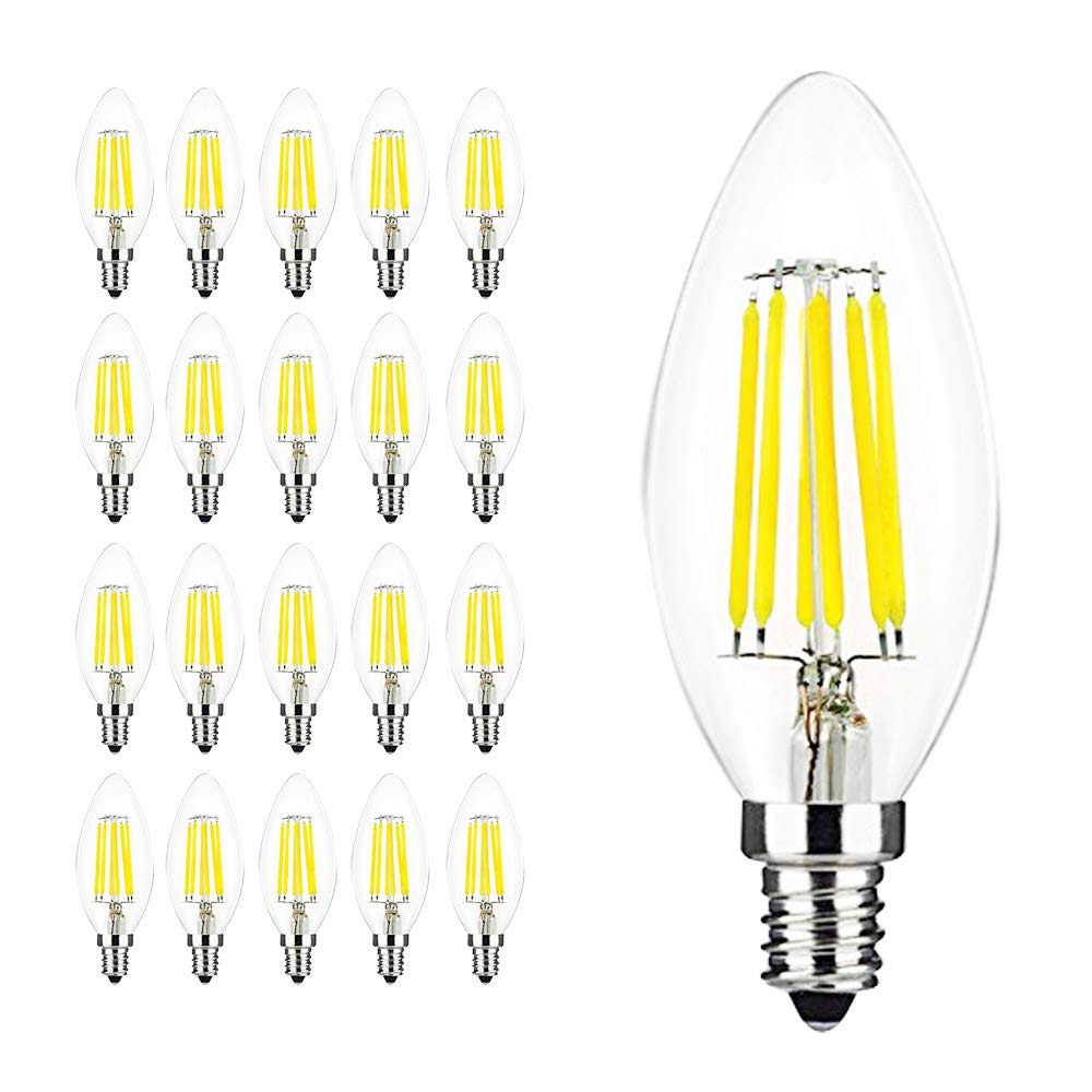 Lampadina a candela LED E14 con attacco Edison piccolo C35 da 6 W, equivalente a 60 W, luce bianca fredda 6000-6500 K, 560 lumen, lampadine a filamento per lampadari a LED E14, non dimmerabili, confe