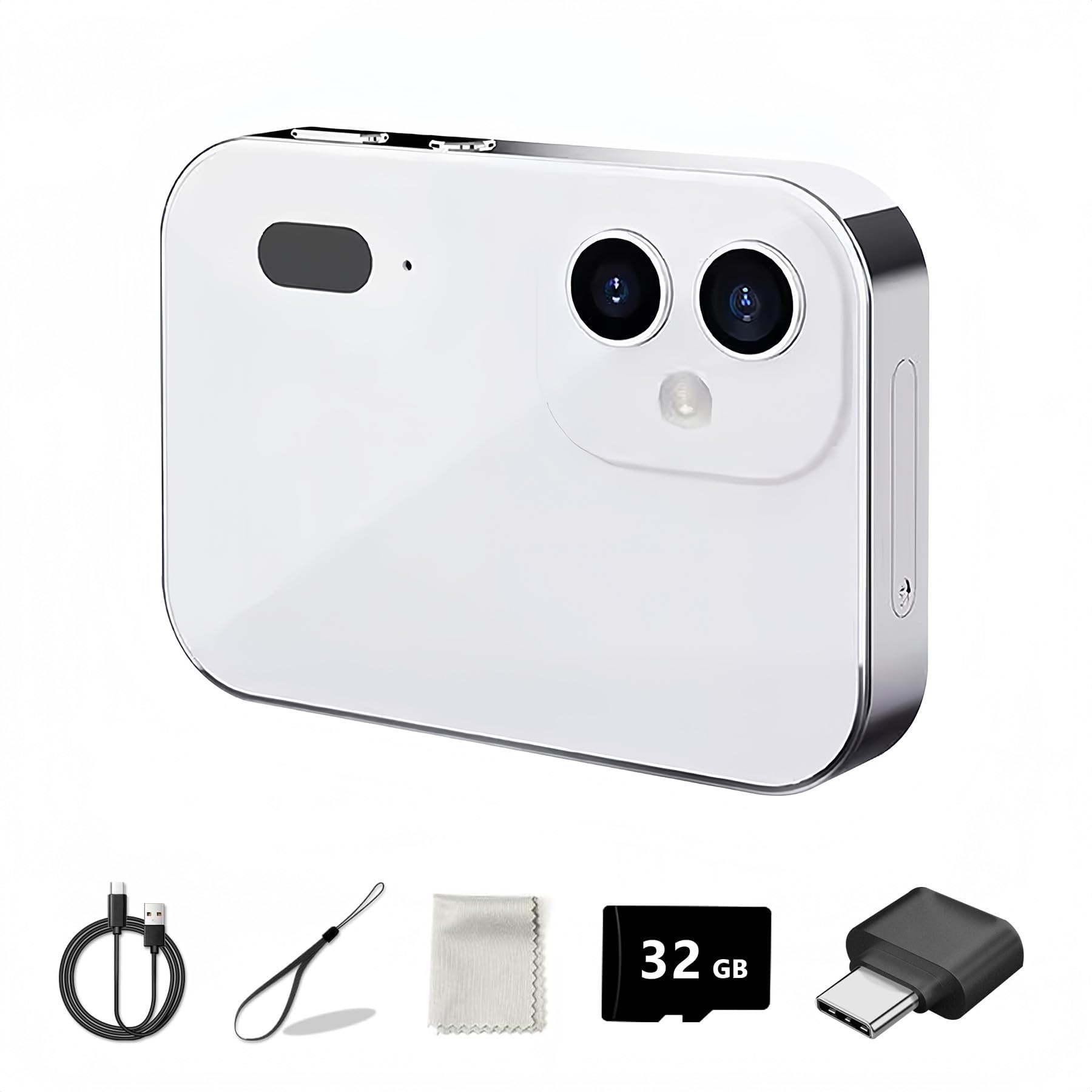 BEBESIRI 64MP CCD Autofocus Digital Camera, 4K Video & 16x Zoom Anti-Shake Compact Camera with 32GB Card, Portable for Teens & Adult Beginners (White)