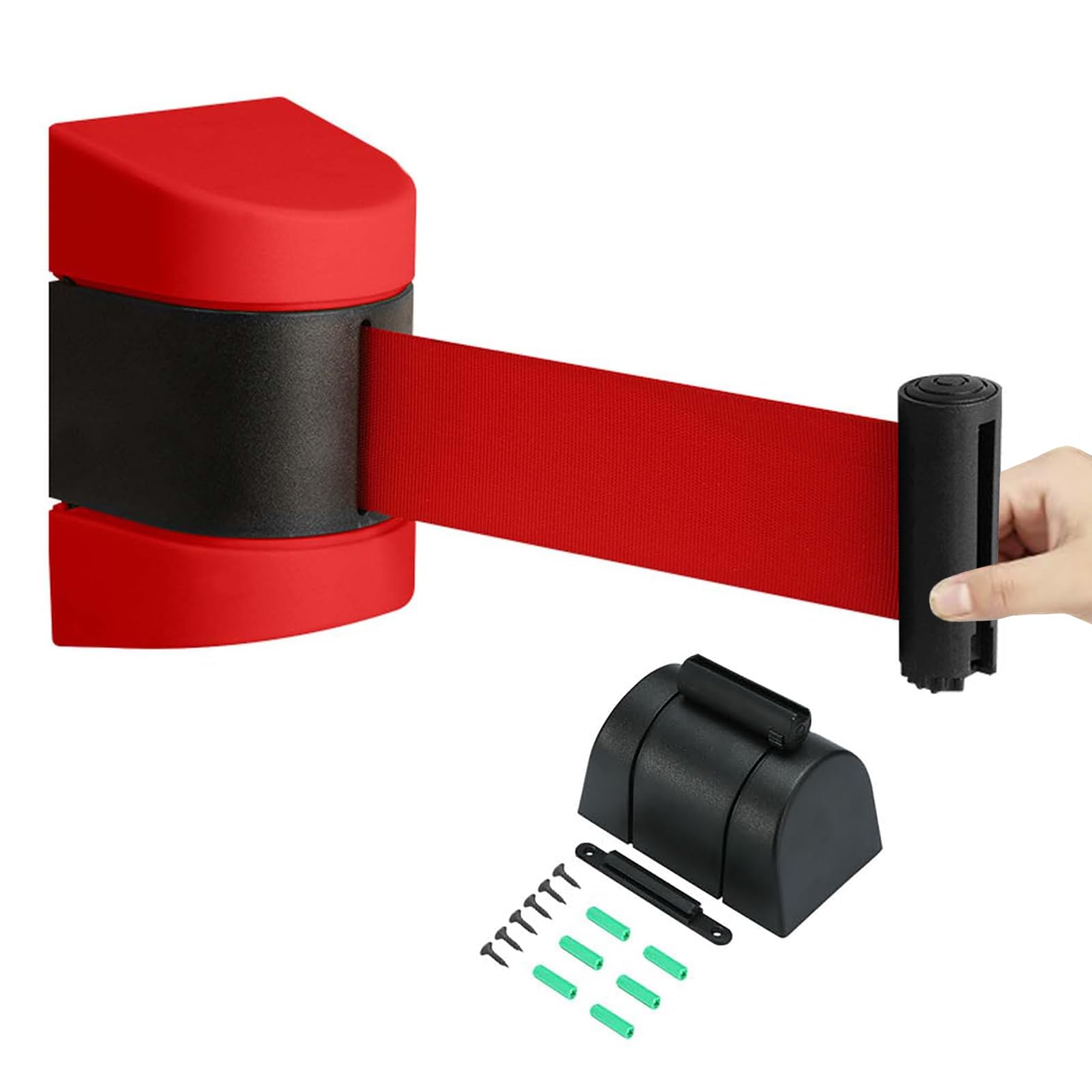 Nastro di barriera retrattile in PVC per uso interno/esterno, per controllo delle code a parete, nastro di isolamento da 10 m, rosso, barriera di sicurezza per la gestione della folla