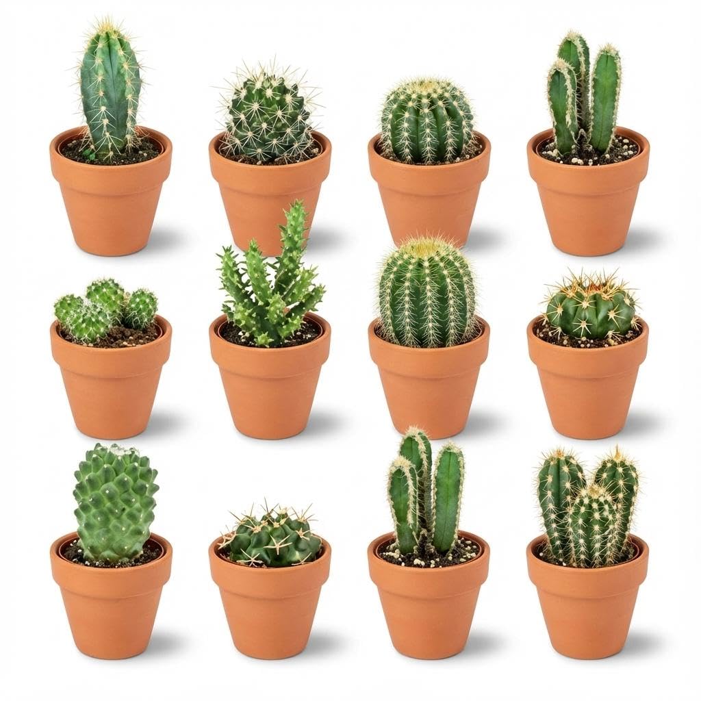 Mini Kakteen Mix in Terrakotta, Zimmerpflanzen, 12er Set, Topf Ø 5.5 cm