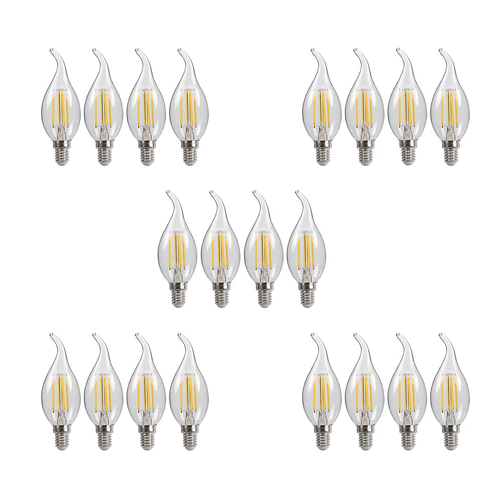 20 Confezioni Lampadine a Candela LED E14 4W(Equivalente a 40W) Lampadina a Filamento LED C35 Non Dimmerabile 400LM,Lampada a Candelabro a Risparmio Energetico Vintage Bianco Caldo 2700K