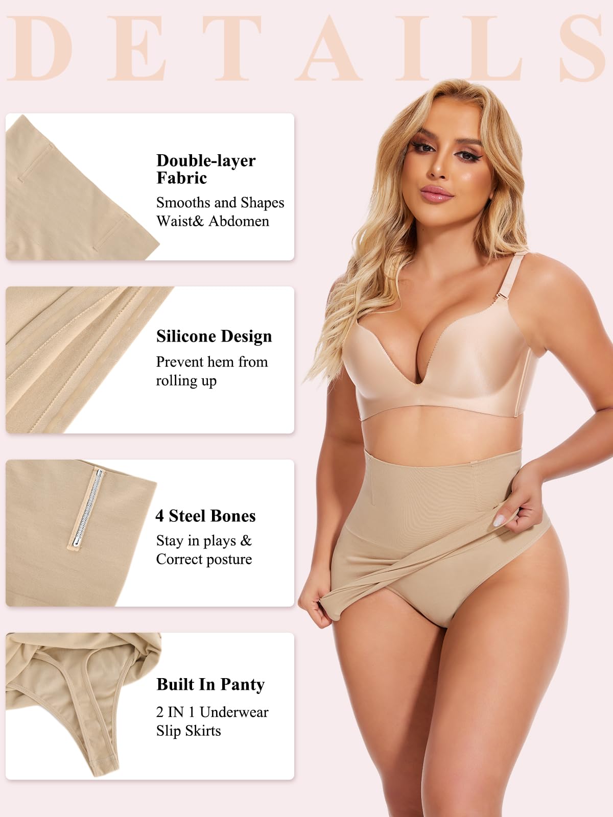 JOYSHAPER Shapewear Robe à enfiler pour dessous de robe demi-slip Contrôle du ventre Taille haute sans couture Jupe gainante