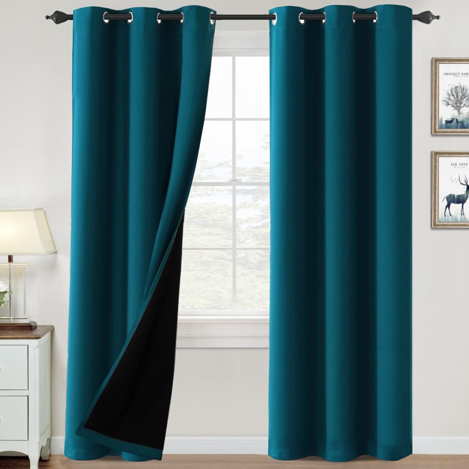 H.VERSAILTEX 100% Blackout Curtains for Bedroom Thermal Insulated Blackout Curtains 84 inch Length Heat and Full Light Blocking Curtains for Living Room with Black Liner 2 Panels Set, Dark Teal 42"W x 84"L Dark Teal