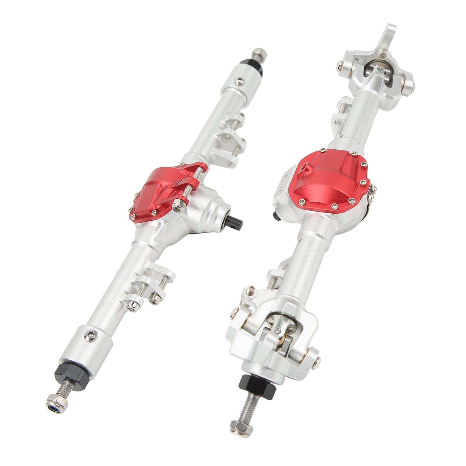 Zestaw przednich i tylnych osi RC z metalu, duży zintegrowany układ kierowniczy, oś samochodu RC do SCX10 II 90046 90047 D90 D1101/10 RC samochód gąsienicowy (srebrny czerwony)