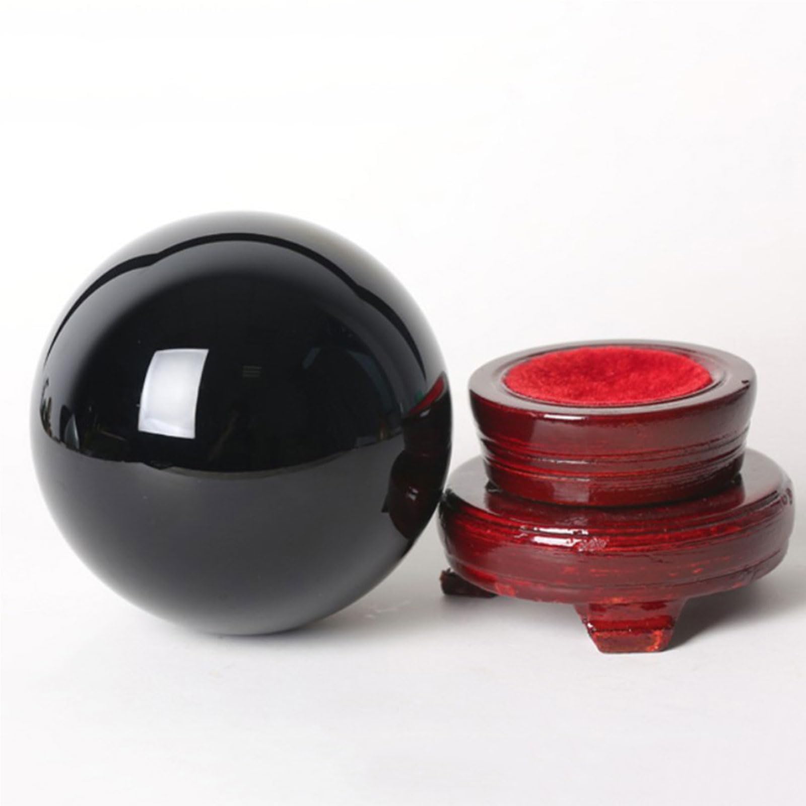 ICXLPMC Black Obsidian Crystal Ball, Divnation Feng Shui with Wooden Stand for Magic, Family Decorative Fortune Teller Witchcraft Halloween Decor,10cm/3.9in