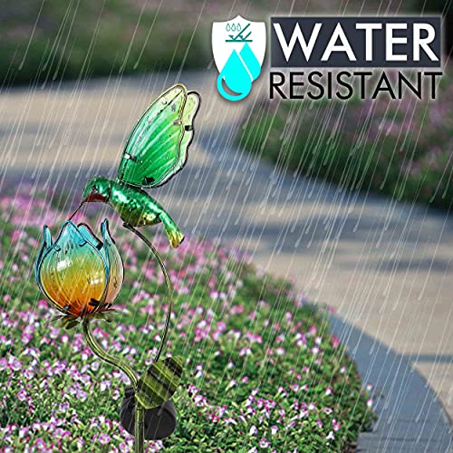 Teresa's Collections 41 Inch Glass Flower And Bird Pathway Solar Light For Garden Decor, Tulip And Hummingbird Decorative Outdoor Solar Stakes Yard Ornaments For Lawn Patio Porch Decorations #TOP7