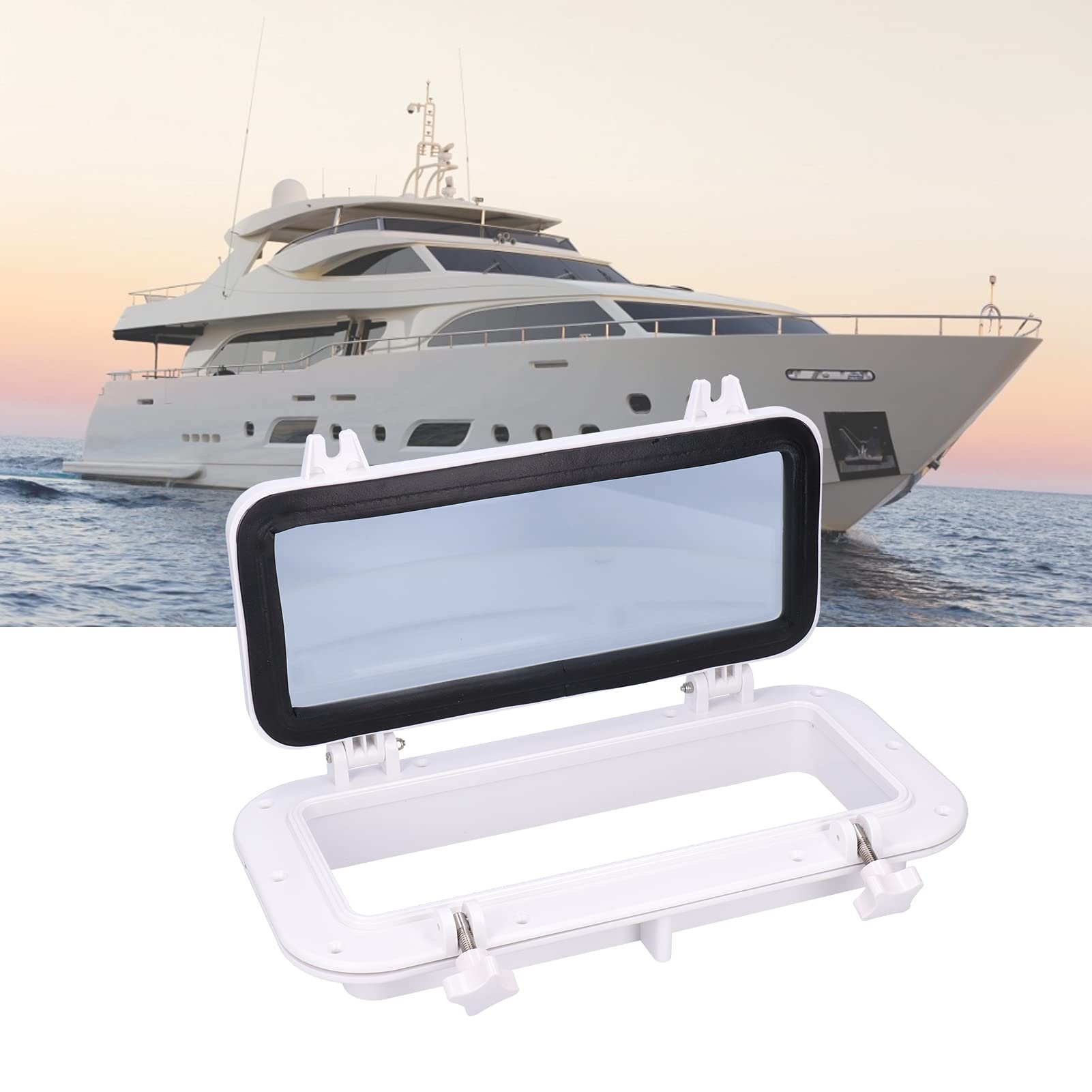 Oblò per barca, finestra rettangolare con vetro temperato per yacht e - 15-3/4 x 7-7/8 pollici - Telaio in ABS resistente