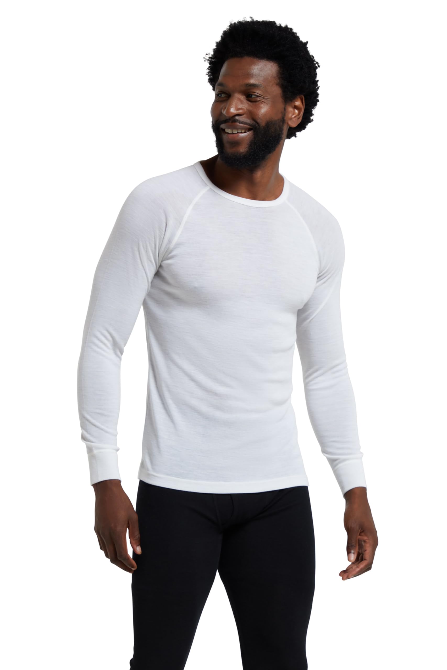 Mountain Warehouse White Merino Mens Long Sleeve Thermal Baselayer Top - Lightweight Jumper, Antibacterial & Quick Drying Sweatshirt - For Travel & Outdoors Small