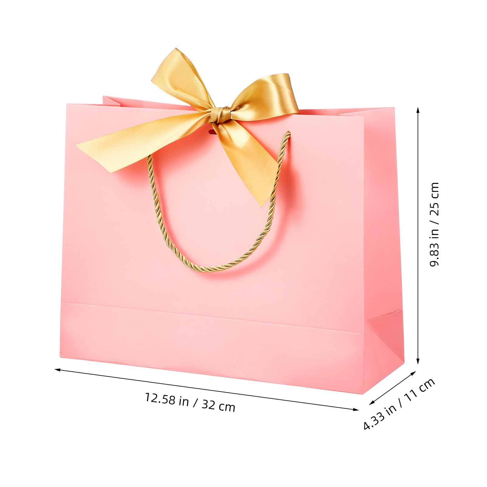 ERINGOGO 10 Bolsas de Obsequio de Papel Grandes 32x25x11 Cm, 5 de Color con Lazo Plateado y 5 Rosas con Lazo Dorado, Resistentes y Reciclables para Fiestas, Bodas y Embalaje Elegante