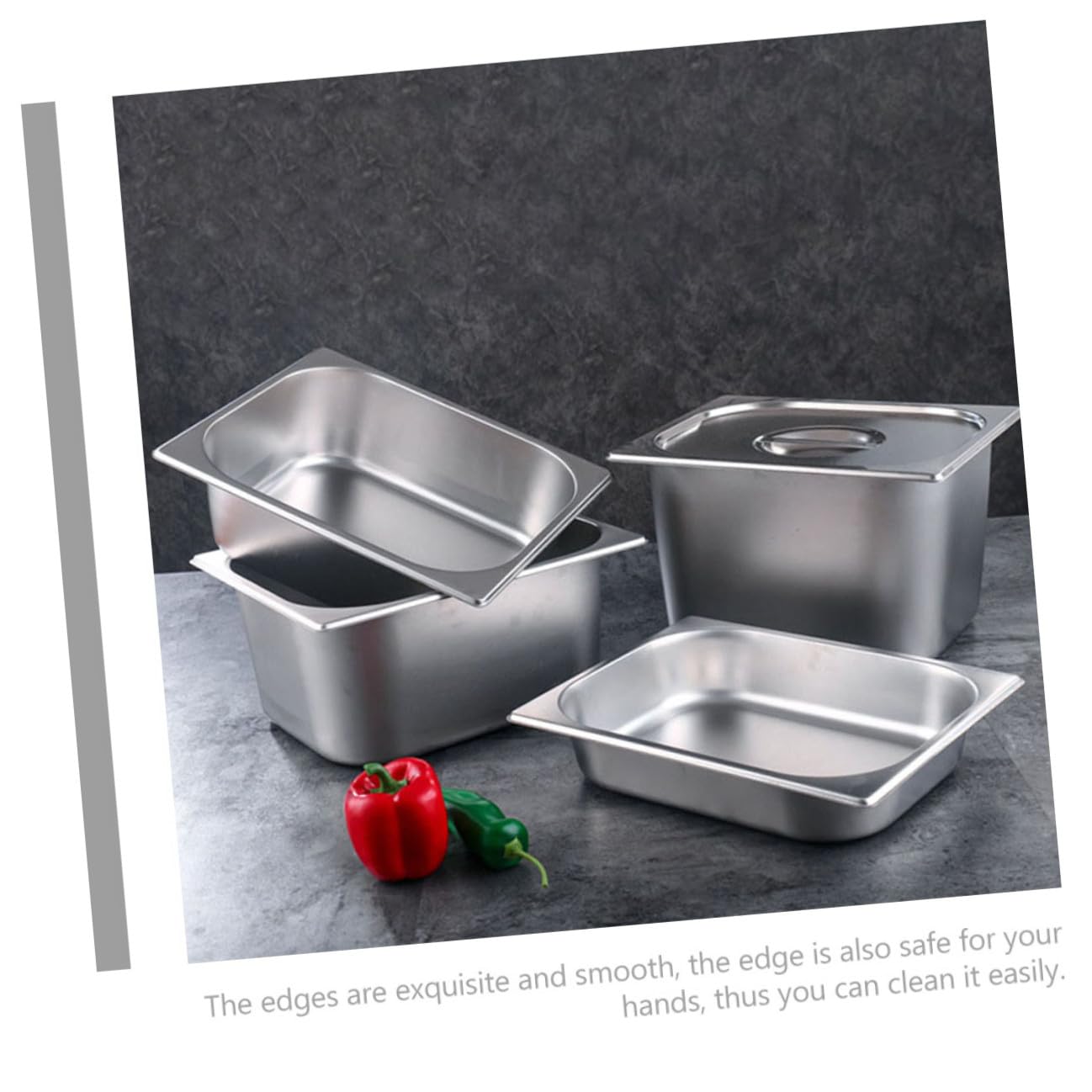 Teglia Rettangolare per Buffet in Acciaio Inox 1/2 Gn 6,5 Cm con Coperchio, Vassoio Portata per Snack e Piatti, Materiale Sicuro, per Ristorazione e Catering