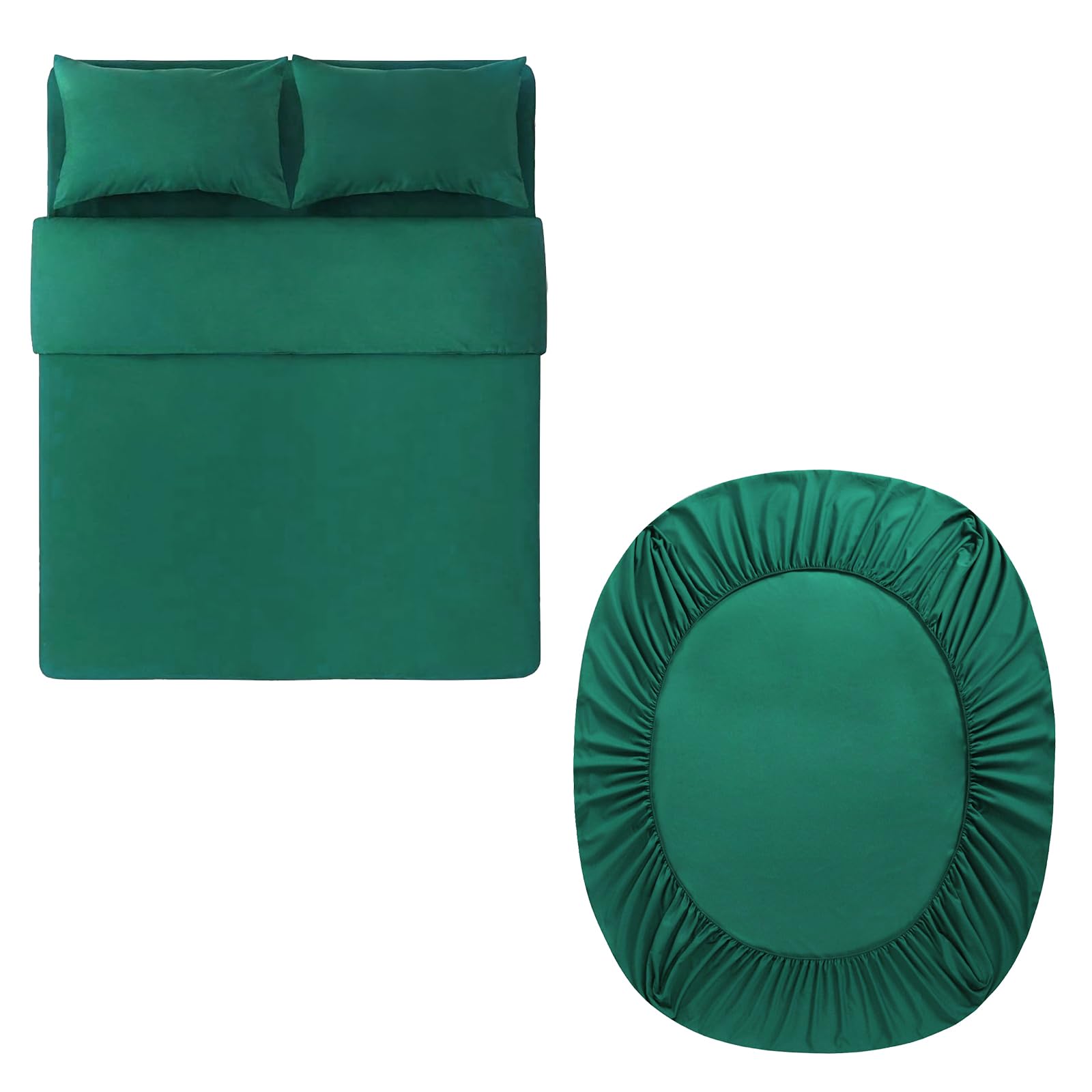 Aisbo Green King Duvet Set With Sheet - 4 Pieces Microfiber Bedding Set For Kingsize Bed, Includes Duvet Cover, Fitted Sheet And Pillowcases