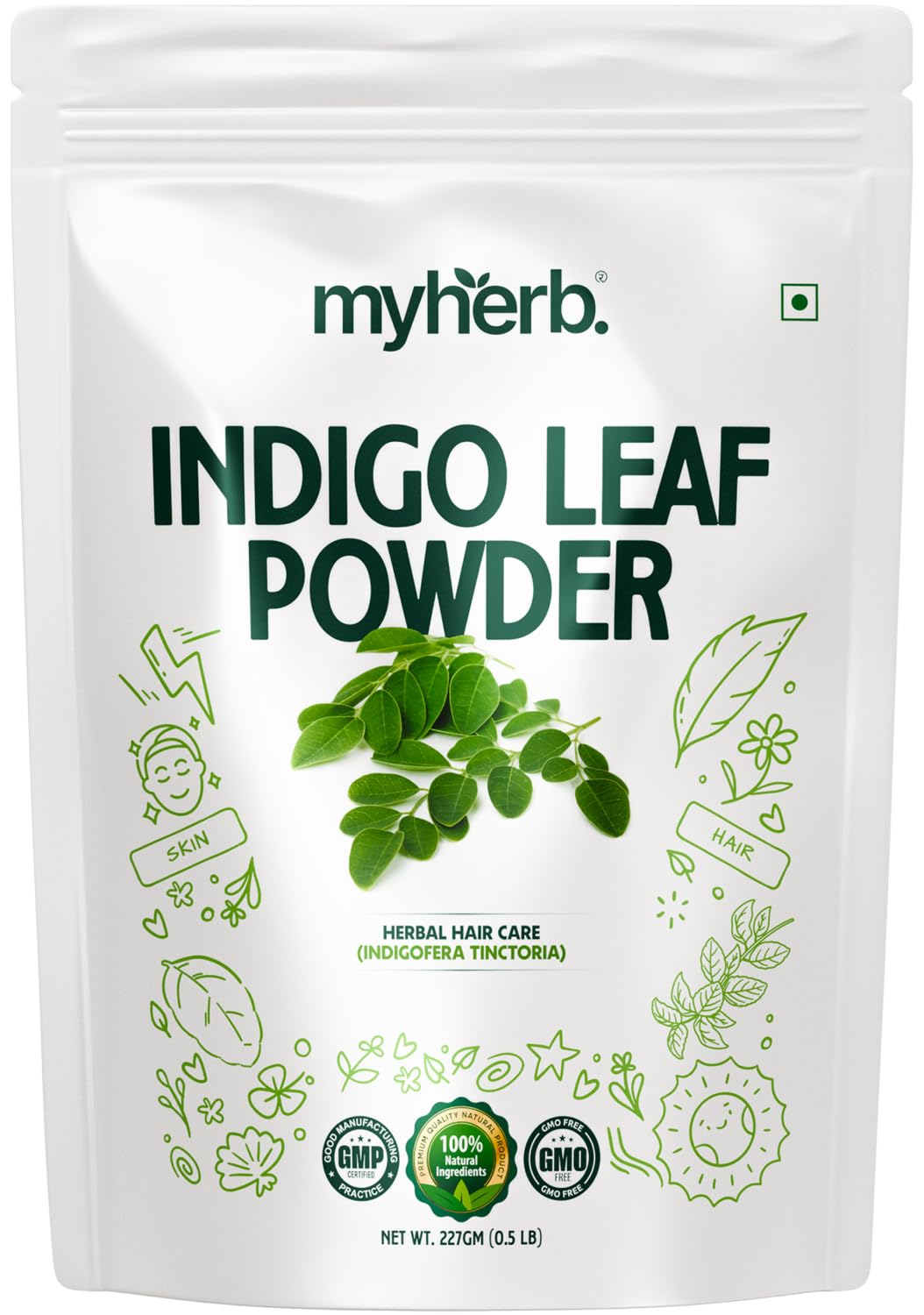 MYHERB 100% Natural Organic Indigo Leaf Powder (Indigofera tinctoria) || 227 Gm/0.5 Lbs || Hair Care & Hair Growth || Hair Care for black Hair || For Men & Women