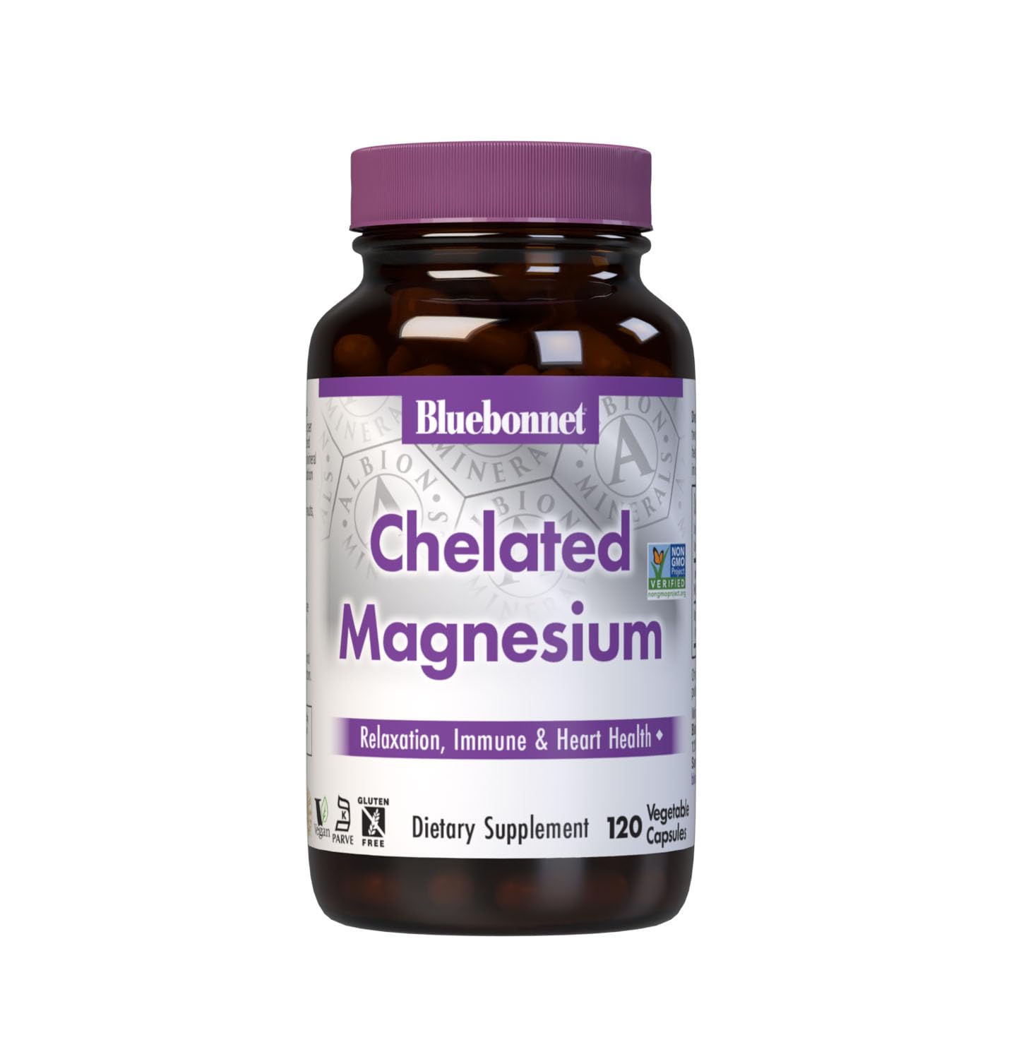 Bluebonnet Nutrition Albion Chelated Magnesium Vegetable Capsule, 200 mg, Stress Relief, Vegan, Non GMO, Gluten Free, Soy Free, Milk Free, Kosher, 120 Vegetable Capsule, 2 Month Supply Magnesium 120 Count (Pack of 1)