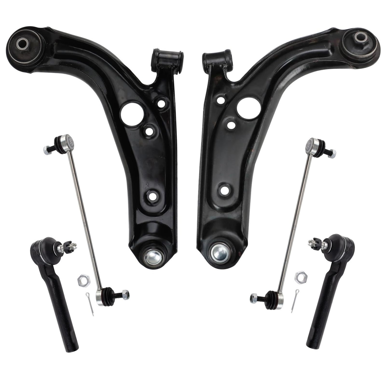 TRQ Front Steering & Suspension Kit Control Arm with Ball Joint Sway Bar Stabilizer Link Tie Rod Compatible with 2012-2017 Fiat 500