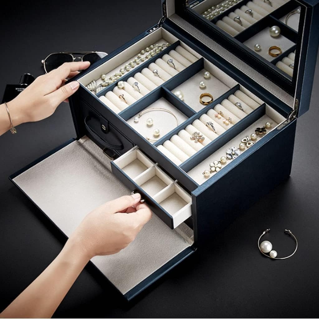 Armoire à Bijoux Boîte à Bijoux Organisateur étui à Bijoux en Cuir 4 tiroirs Rangement de Bijoux avec Serrure avec Miroir Organisateur de Bijoux boîte à Bijoux Excellent Cadeau