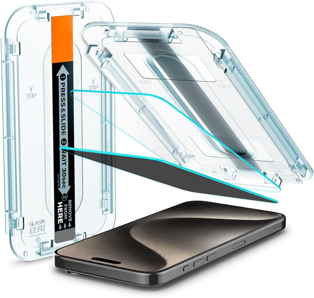 iPhone 15 Pro Screen Protector | Clear | 6.1 Inch | Tempered Glass | Anti fingerprint | Anti Spy | Film with Easy Installation Tool