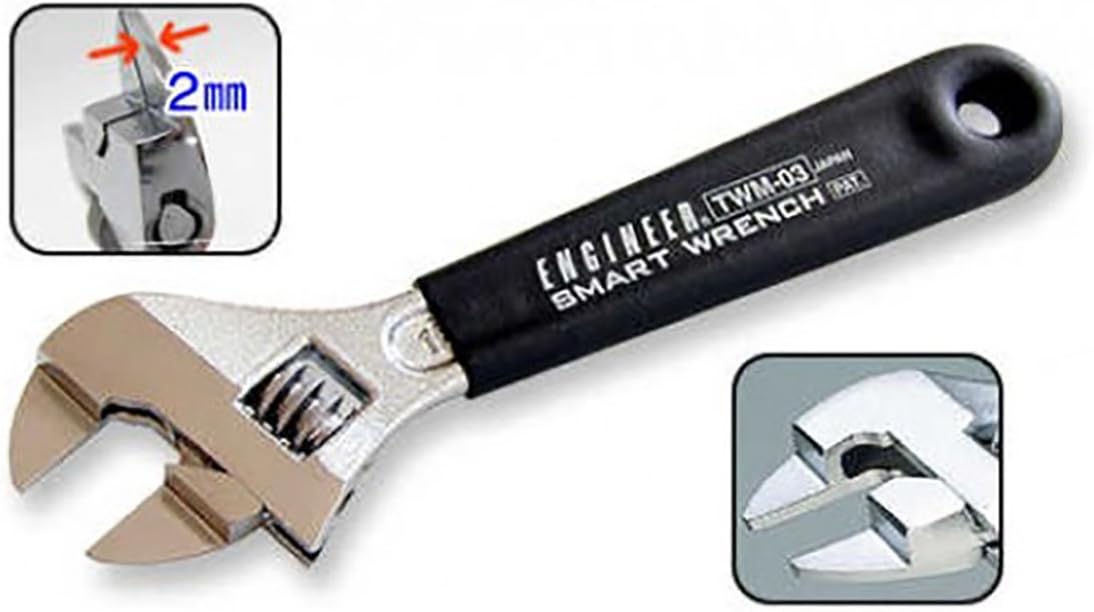 ENGINEER 6.1" Adjustable Smart Monkey Wrench 2mm Thick Jaws for Fastening Thin Nut in Confined Spaces TWM-03