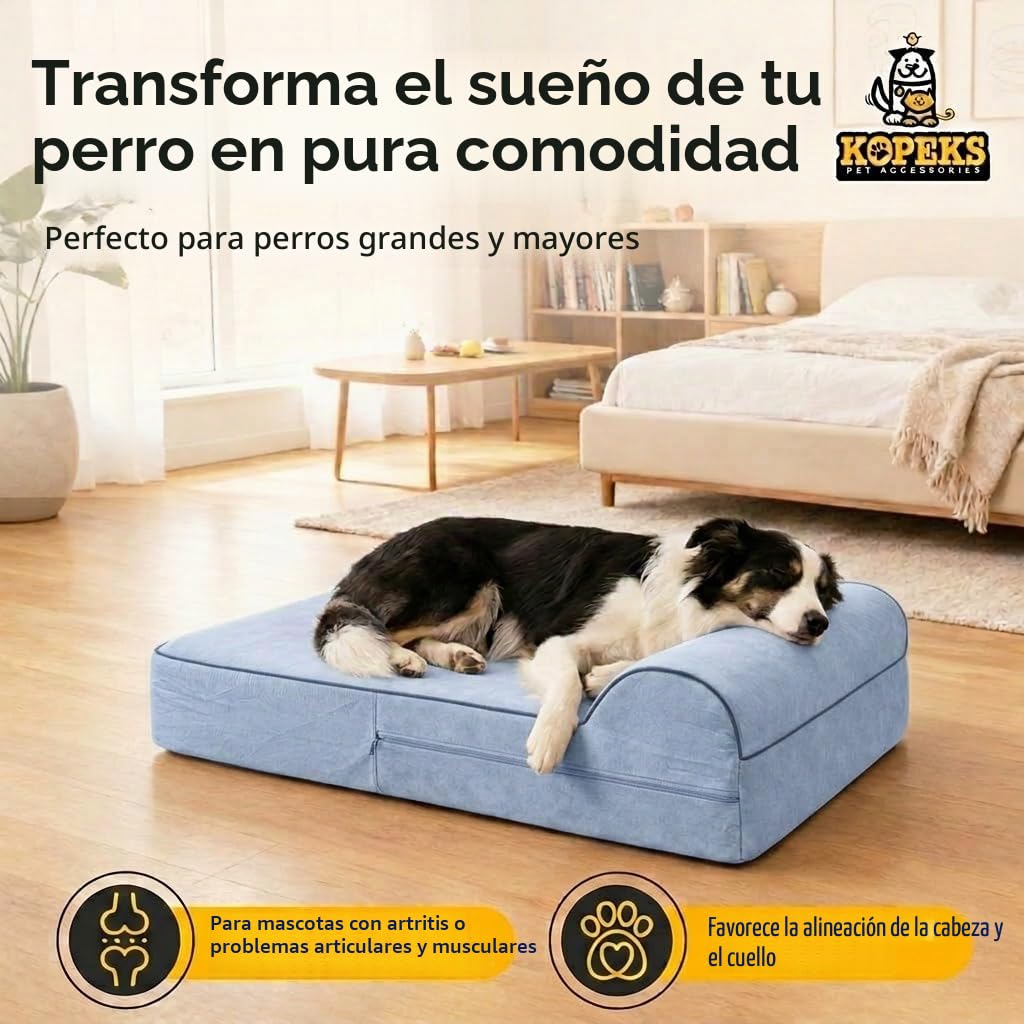 KOPEKS Cama Grande para Perros Mascotas Grandes con Memoria Viscoelástica Ortopédico 91 x 71 x 15 cm más la Almohada - L - Gris