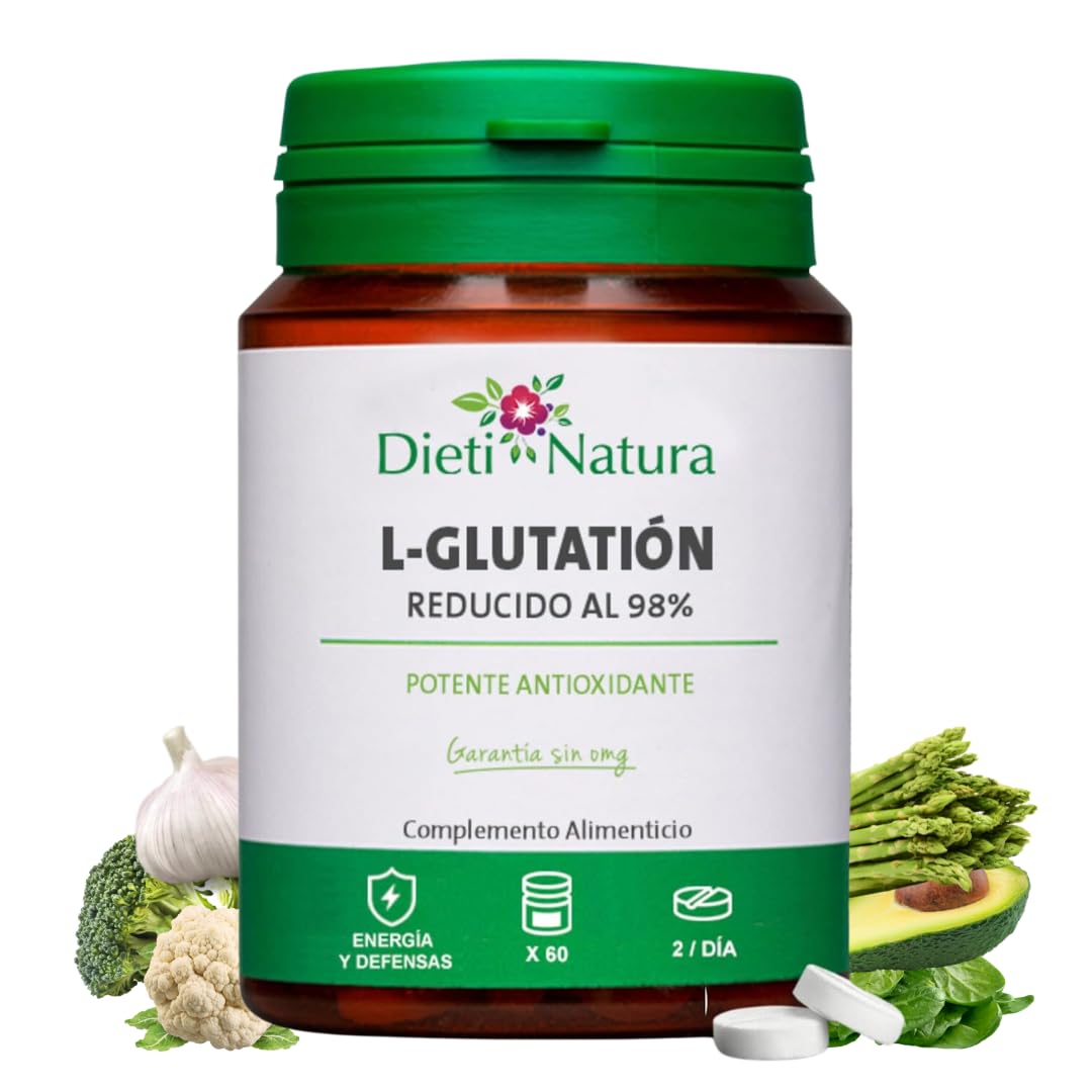 Dieti Natura L-Glutathione Reduced 60 Capsules - Powerful Antioxidant to Fight Oxidative Stress and Free Radicals - Supports Cell Detoxification and Rejuvenation