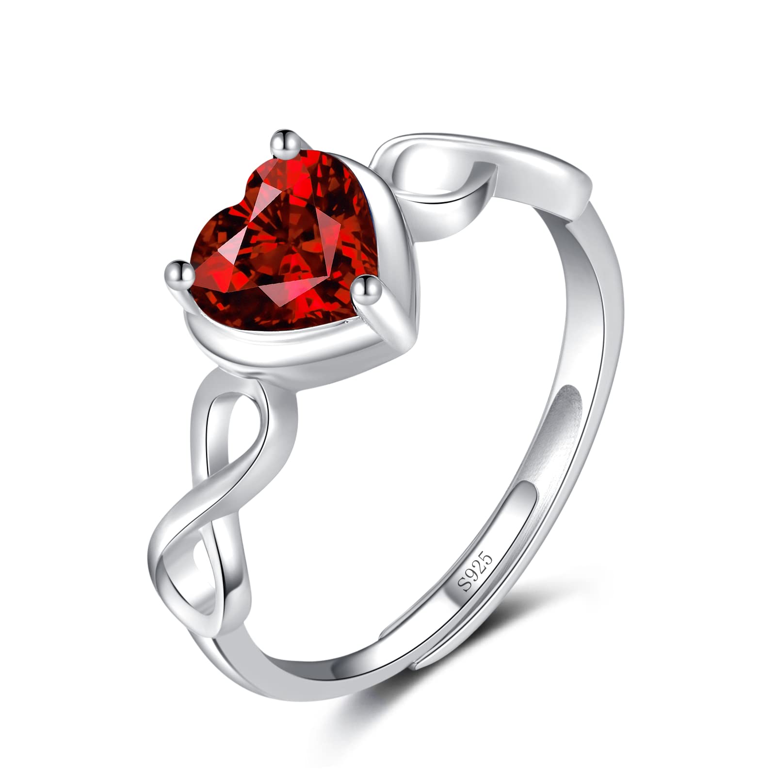 Bague Anti-Stress Femme Argent Sterling 925 - Anneau Tournant Coeur Zircone - Taille Réglable - Cadeau Saint-Valentin